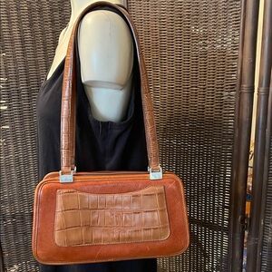 Brighton Cognac Croc-Accent Shoulder Bag
